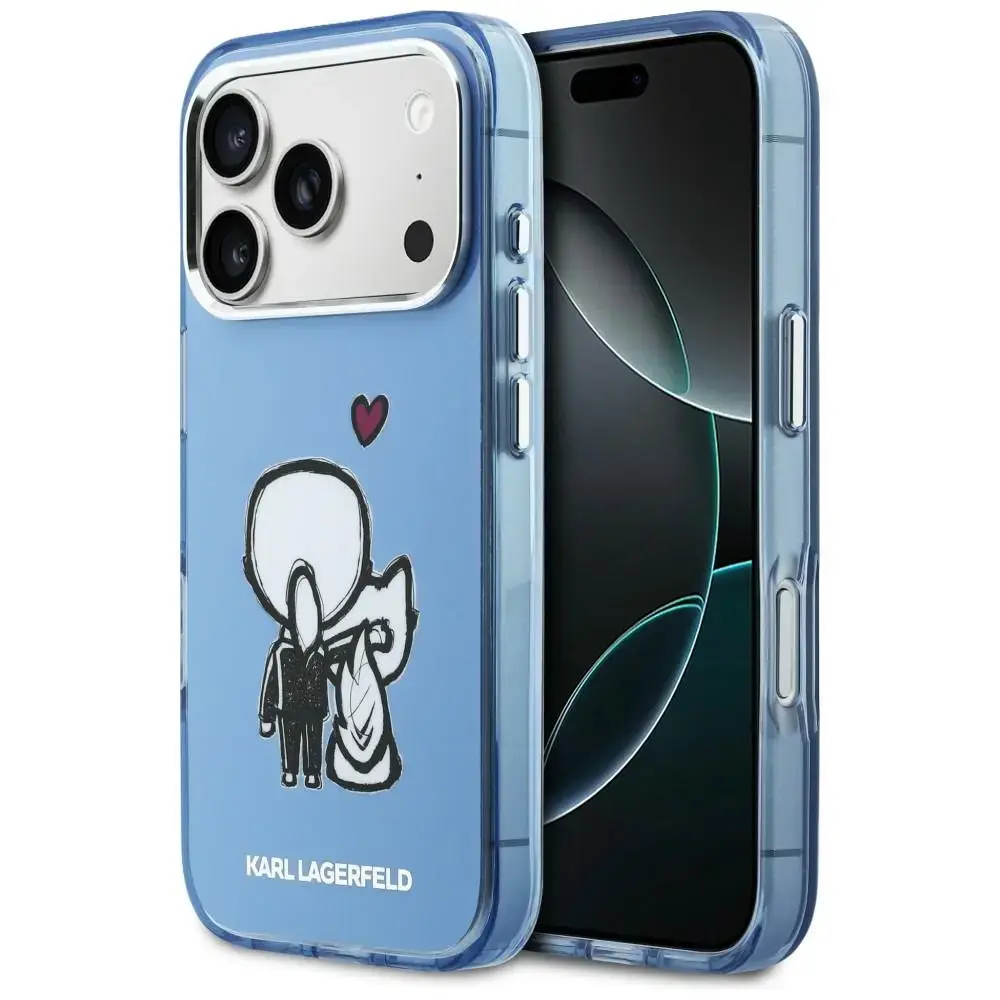 Karl Lagerfeld Karl & Choupette maciņš ar MagSafe atbalstu telefonam iPhone 17 Pro Max zils