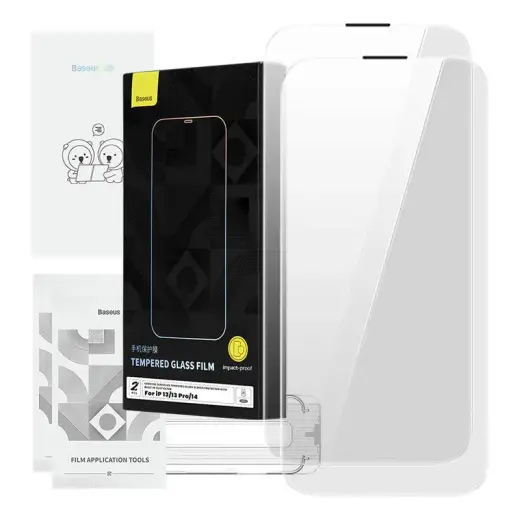 Baseus Corning aizsargstikls telefonam iPhone 13 | iPhone 13 Pro | iPhone 14 ar iebūvētu putekļu filtru