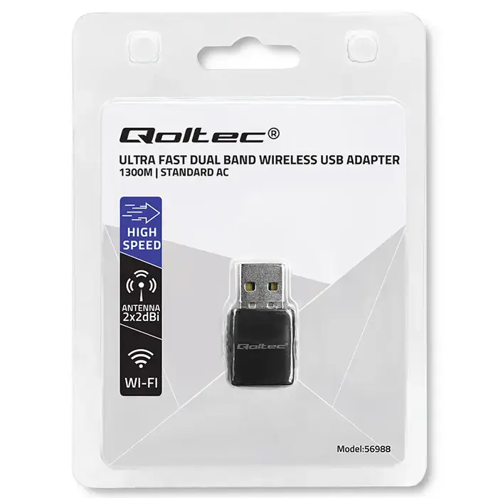 Qoltec Wireless Ultra fast DUAL mini WiFi adapter 2 x 2dBi  | Standard AC | USB 3.0 | 1300Mbps