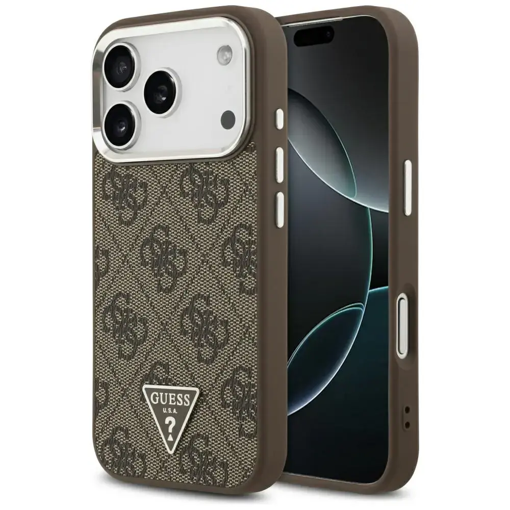 Guess 4G Triangle Logo maciņš ar MagSafe atbalstu telefonam iPhone 17 Pro brūns