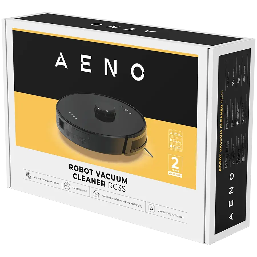 AENO Robot Vacuum Cleaner RC3S: wet & dry cleaning, smart control AENO App, powerful Japanese Nidec motor, turbo mode
