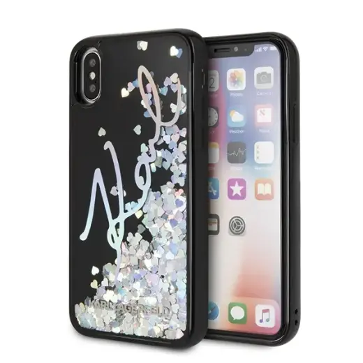 Karl Lagerfeld KLHCPXKSIGMU iPhone X|Xs czarny|black hard case Signature Liquid Glitter Sequins