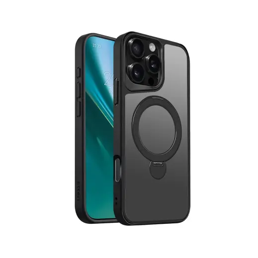 Etteri Matt Mag Ring maciņš ar statīvu un MagSafe atbalstu telefonam iPhone 16 Pro Max melns