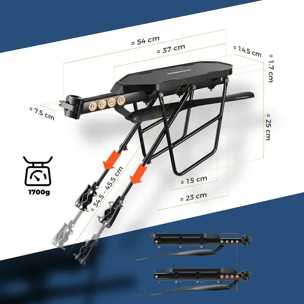 Bagażnik rowerowy Rockbros RBHJ-1 Black Diamond z błotnikiem i szybkim montażem do rowerów górskich 26-29" - czarny