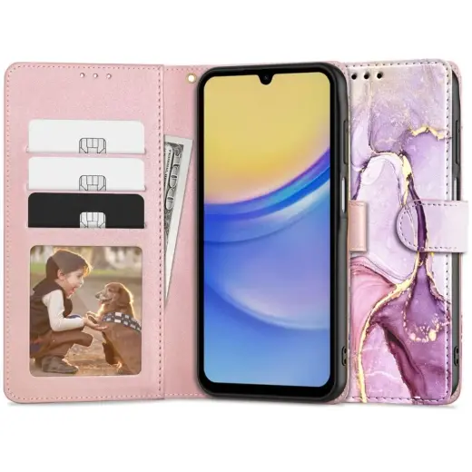 Tech-Protect Wallet case for Samsung Galaxy A15 4G | 5G - pink marble