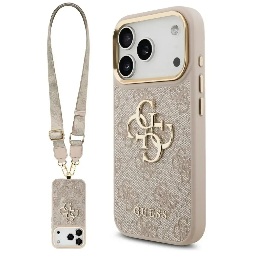Guess 4G Big 4G Classic Logo Big Strap Metal Buttons Case for iPhone 17 Pro Pink