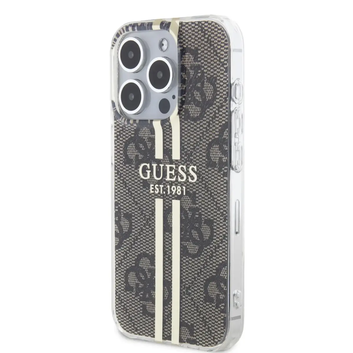 Guess IML 4G Gold Stripe Case for iPhone 15 Pro Brown