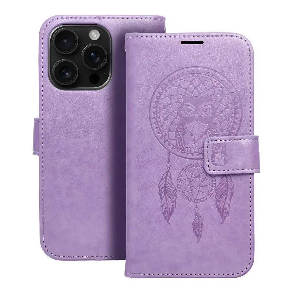 MEZZO dreamcatcher grāmatveida maciņš telefonam iPhone 16 Pro violets