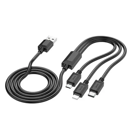 Hoco X74 3-in-1 datu pārraides un uzlādes vads | USB-A uz Lightning, Micro USB, USB-C | 10W | 1m | melns