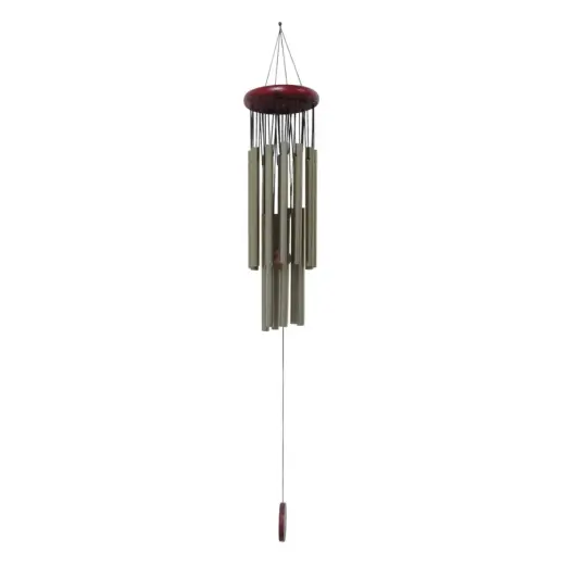 Garden decor Wind chimes bronze and redwood base, medium