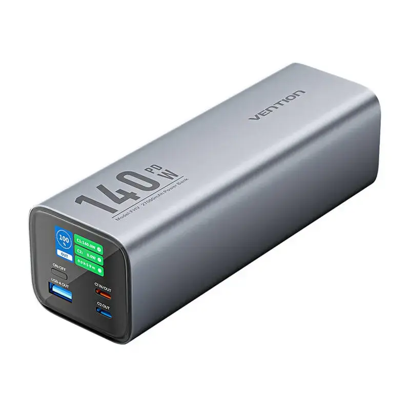 Vention FHVH0 external battery (powerbank) | 27000 mAh | 140W | USB-C, USB-A | LED display | gray