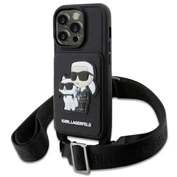 Karl Lagerfeld KLHCP14XCSAKCPMK iPhone 14 Pro Max 6.7" hardcase czarny|black Crossbody Saffiano Karl & Choupette