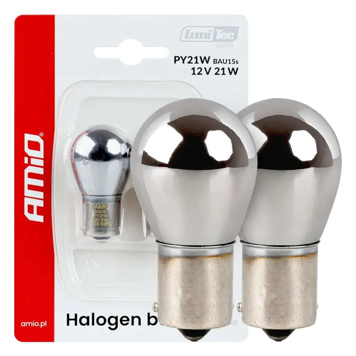 Halogen bulbs PY21W 12V21W BAU15S LumiTec CHROME 2 pcs. AMIO-04629
