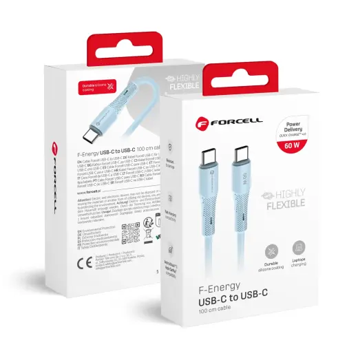 Forcell C344 datu pārraides un uzlādes vads | USB-C uz USB-C | QC 4.0, PD | 60W | 1m | zils