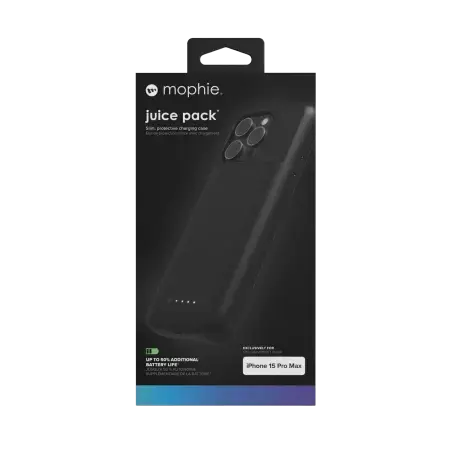 Mophie Juice Pack case for iPhone 15 Pro Max with built-in 3000 mAh power bank - black