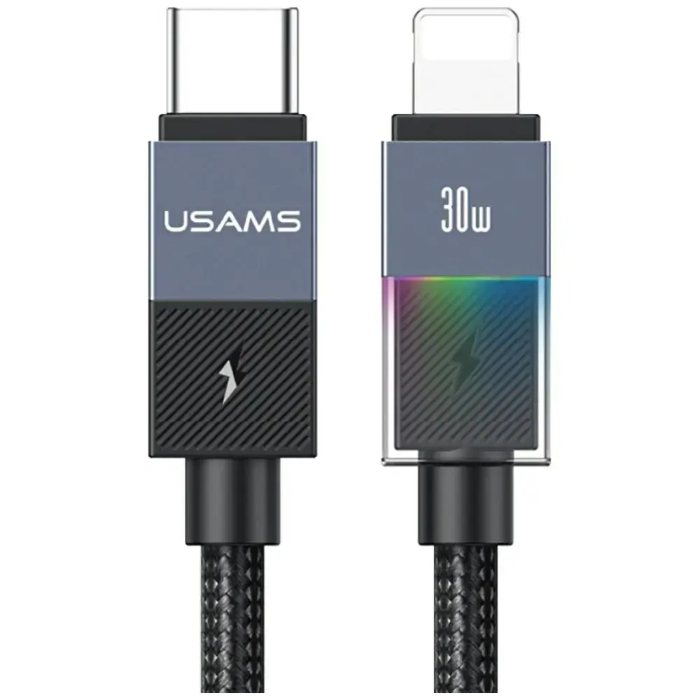 USAMS SJ776 datu pārraides un uzlādes vads | USB-C uz Lightning | PD | 30W | 1.2m | pelēks