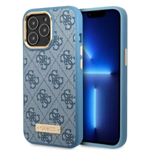 Guess GUHMP13XU4GPRB iPhone 13 Pro Max 6,7" niebieski|blue hard case 4G Logo Plate MagSafe