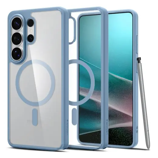 Spigen Ultra Hybrid Mag чехол с поддержкой MagSafe для телефона Samsung Galaxy S26 Ultra (S948) прозрачный синий