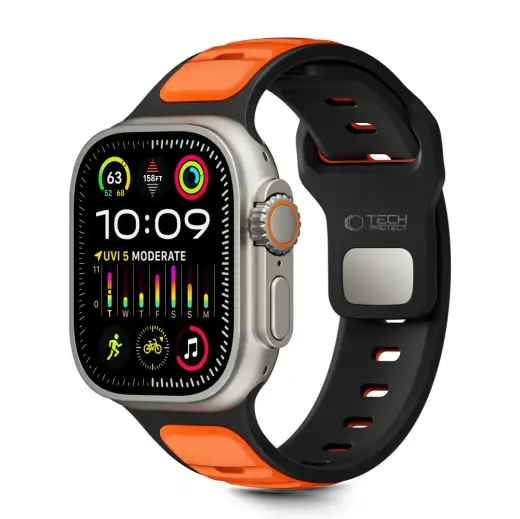Tech-Protect Iconband Line ремешок для умных часов Apple Watch 8/9/10/11/SE/Ultra (44/45/46/49 mm) | силиконовый | чёрный/оранжевый