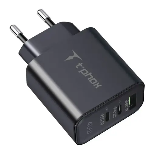 T-PHOX WALL CHARGER FLEXI 4OW 2xUSB-C/USB BLACK