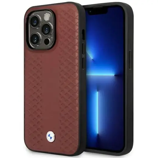 Etui BMW BMHMP14L22RFGR iPhone 14 Pro 6,1" burgundowy|burgundy Leather Diamond Pattern MagSafe