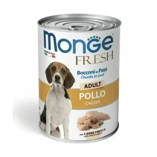 Monge Dog Fresh Adult Chunks in Loaf with Chicken 400 g — complete wet food for adult dogs with chicken, pâté with chunks