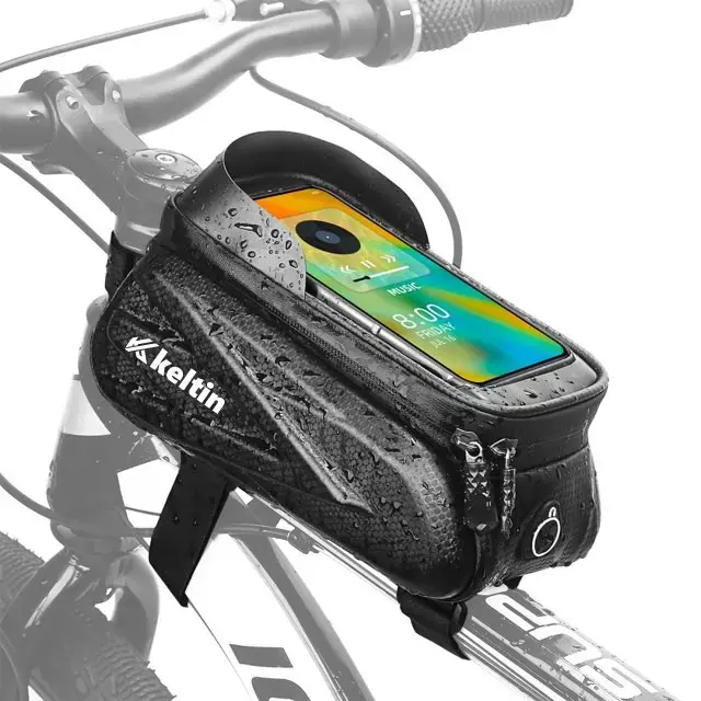 Ūdensizturīga velosipēda rāmja somiņa ar velcro stiprinājumu un viedtālruņa turētāju