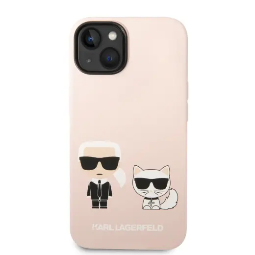Karl Lagerfeld and Choupette Liquid Silicone Case for iPhone 14 Pink