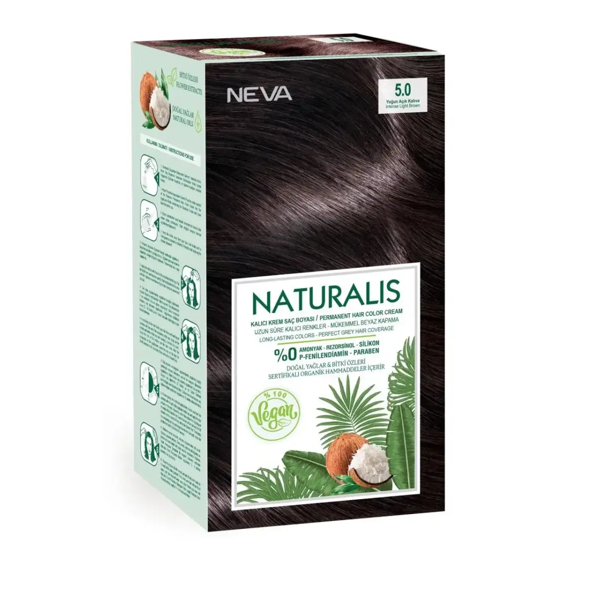 Neva, Naturalis, Permanent Hair Dye, 5.0 Intense Light Brown, 150 ml