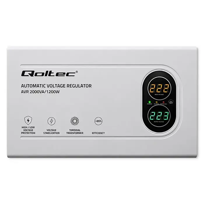 Qoltec Automatic Voltage Stabilizer AVR 2000VA | 1200W | Compact | Toroidal transformer