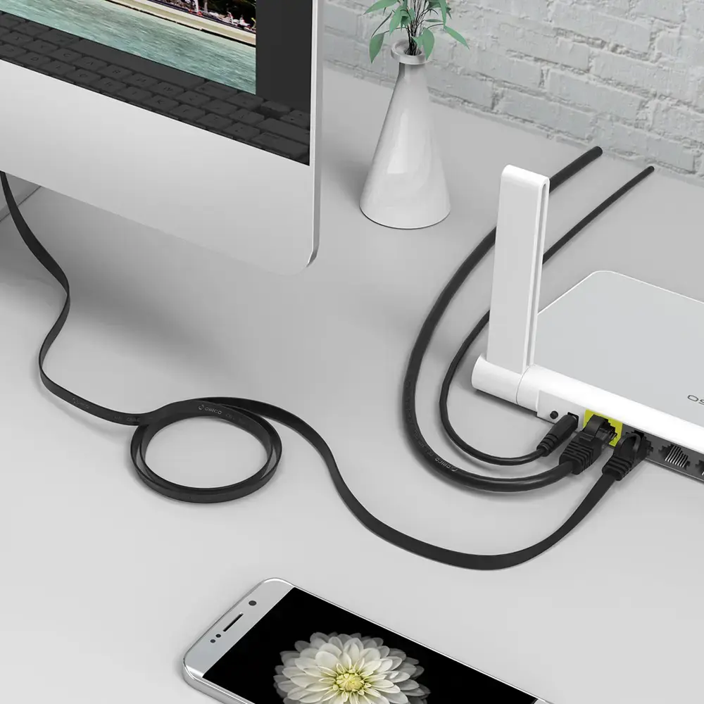 Kabel sieciowy Ethernet Orico PUG-C7B CAT7 10Gbps RJ45 internetowy LAN płaski 5 m - czarny
