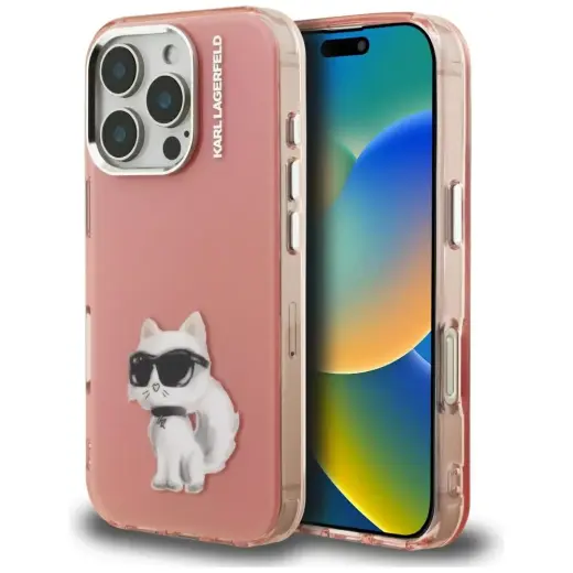Karl Lagerfeld IML Aquarelle Choupette & Logo maciņš telefonam iPhone 16 Pro rozā