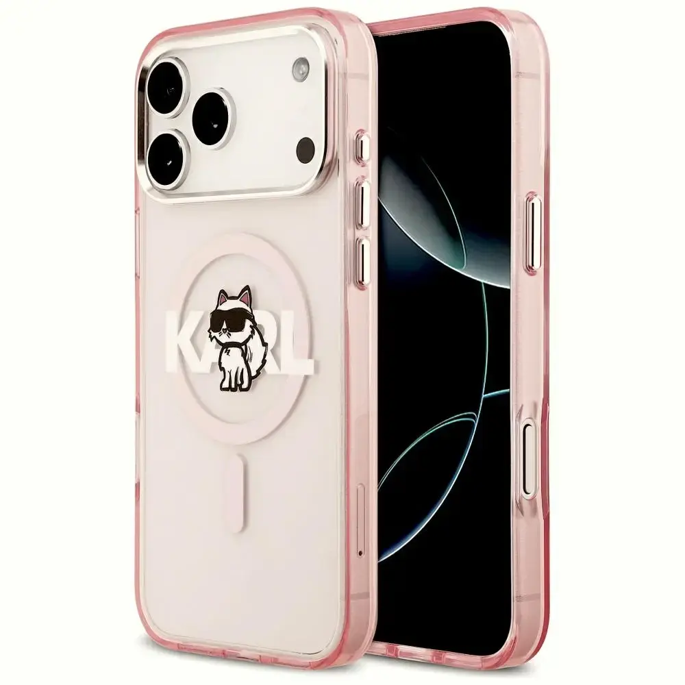 Karl Lagerfeld IML Choupette Sketch Logo maciņš ar MagSafe atbalstu telefonam iPhone 17 Pro Max rozā