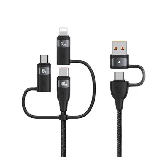 USAMS SJ645USB01 3-in-1 data transfer and charging cable | USB-C to USB-C | 100W | 1.2m | black