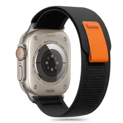 Tech-Protect Nylon Stripe for Apple Watch 6|7|8|9|10|SE|Ultra 1|2 (44|45|46|49 MM) - Black & Orange