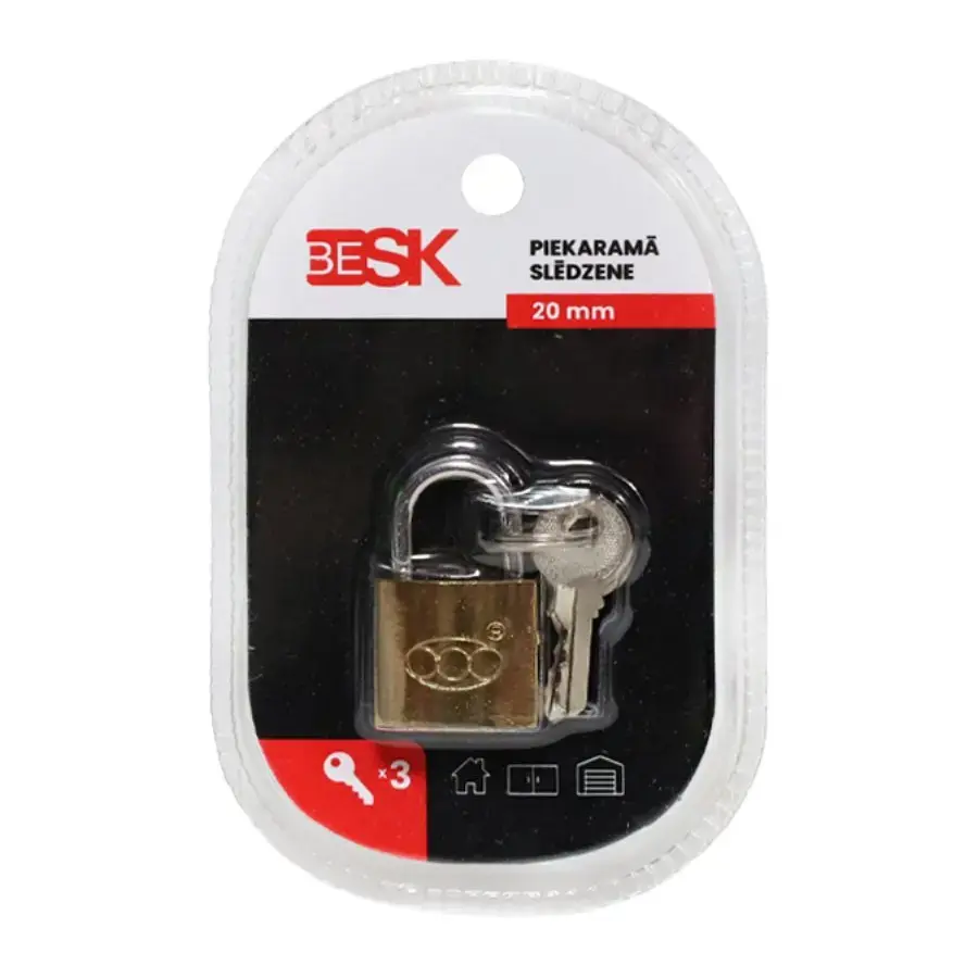Padlock with 3 keys 20mm, 25AR029-1