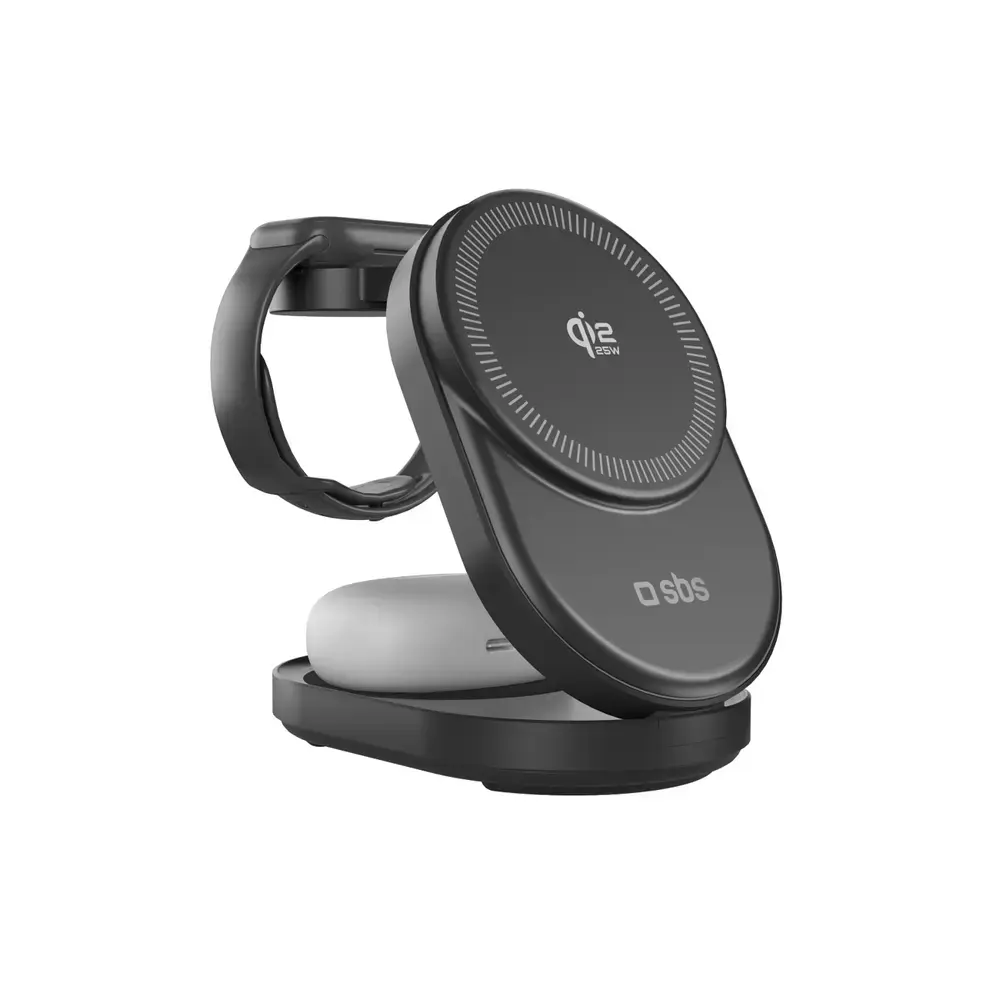 SBS 3-in-1 bezvadu lādētājs | Qi 2.2 | 25W | melns