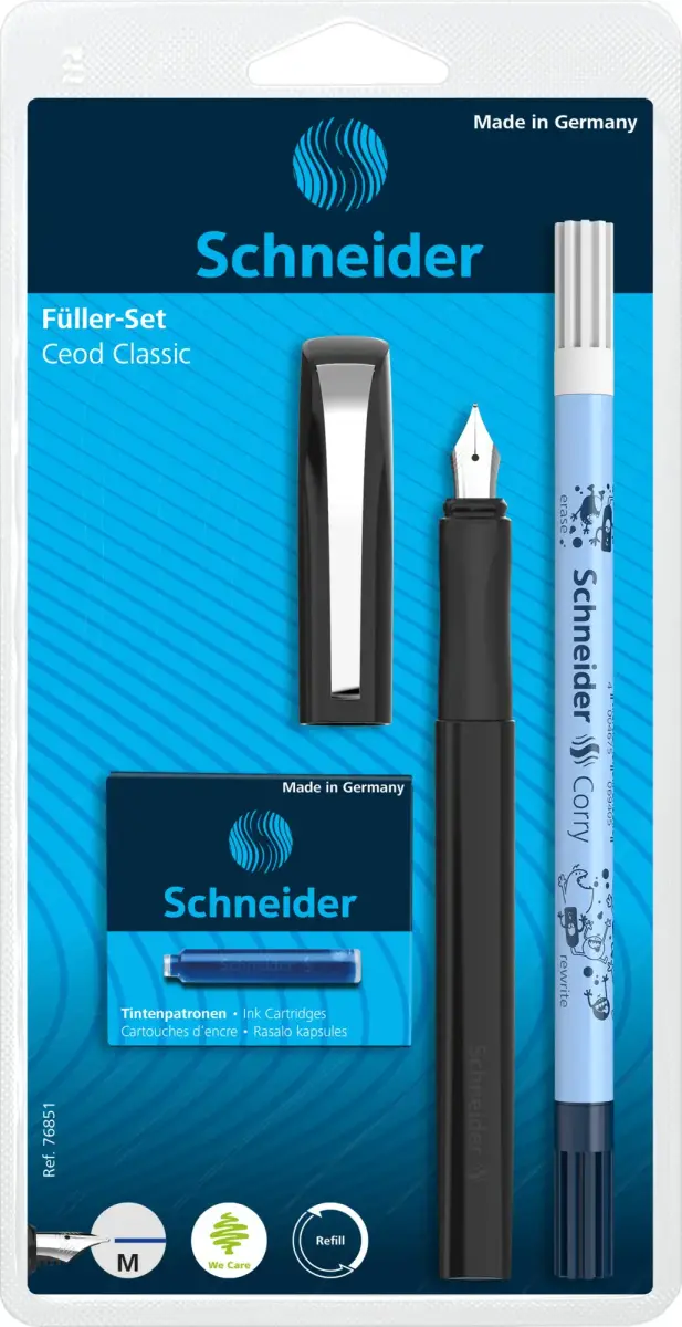 Tintes pildspalva SCHNEIDER ar maināmiem kārtridžiem Ceod classic, melna