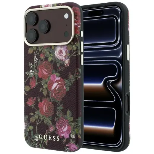 Case Guess Blossom Roses Print  MagSafe for iPhone 18 Pro Max / 17 Pro Max burgundy