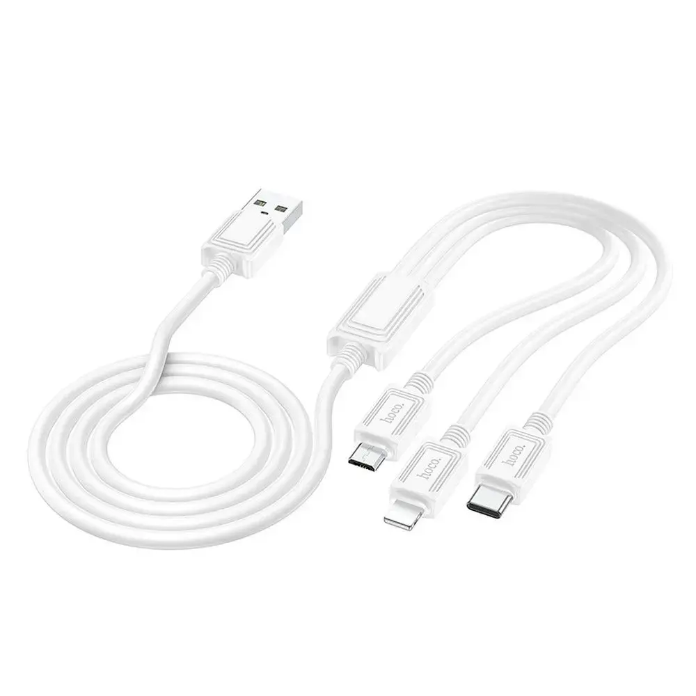 Hoco X74 3-in-1 datu pārraides un uzlādes vads | USB-A uz Lightning, Micro USB, USB-C | 10W | 1m | balts