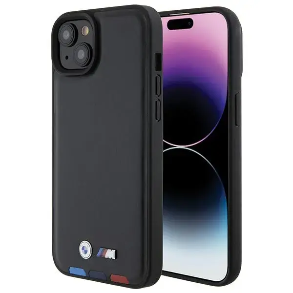 BMW BMHCP15M22PTDK iPhone 15 Plus 6.7" czarny|black Leather Stamp Tricolor