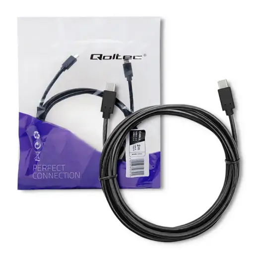 Qoltec duomenų perdavimo ir įkrovimo laidas | USB-C į USB-C | 2m | juodas