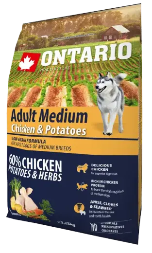 Sausa barība suņiem - Ontario Dog Adult Medium Chicken and Potatoes, 2,25 kg