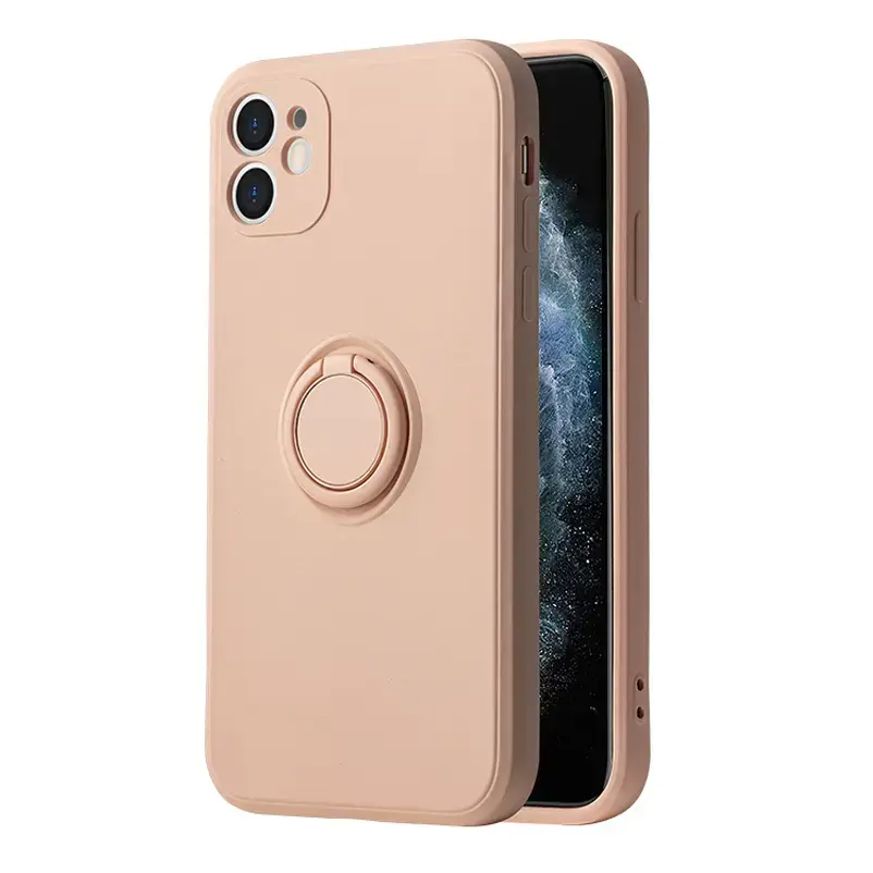 Vennus Silicone Ring maciņš ar statīvu telefonam iPhone 14 Plus rozā