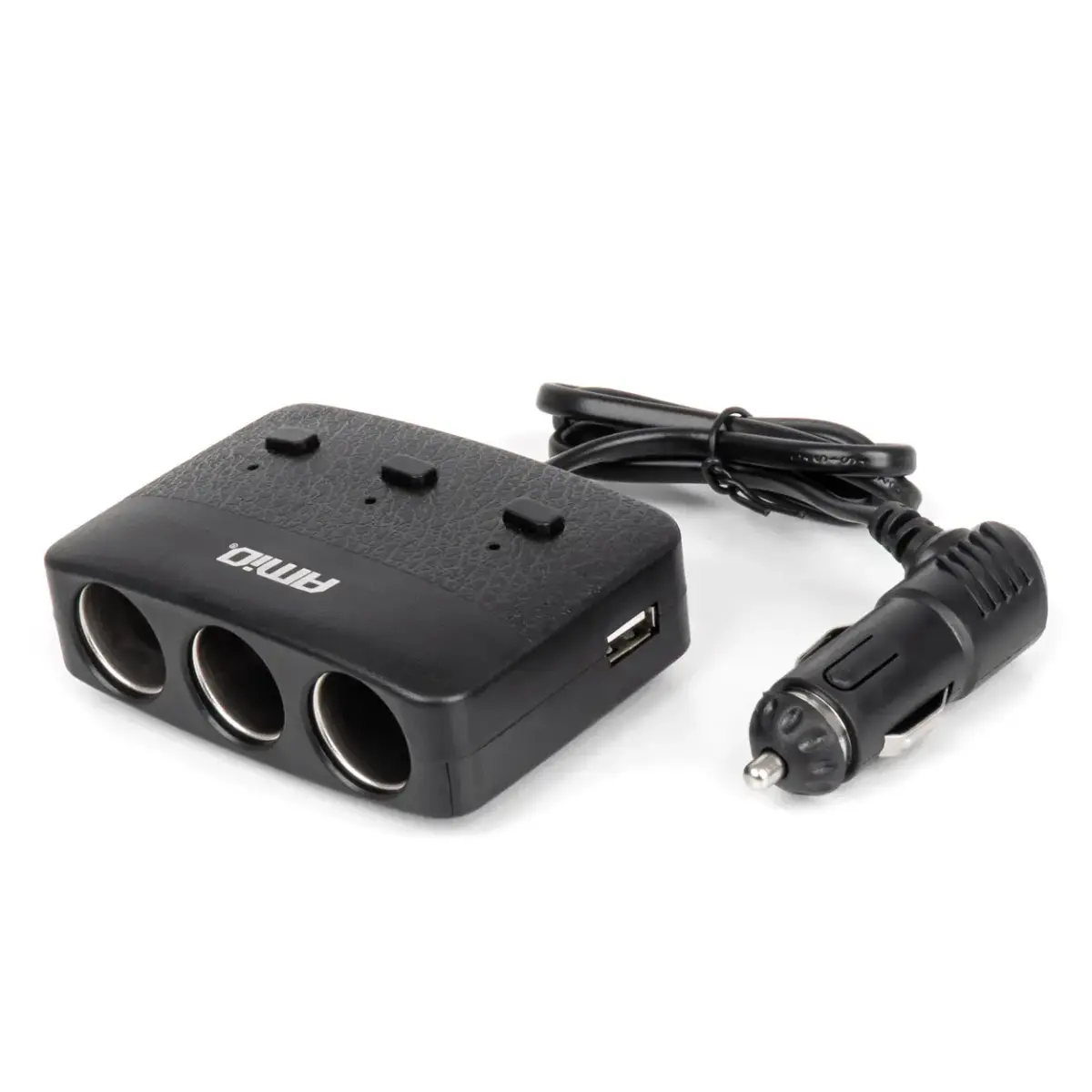 Triple extension socket charger 2x USB A ON/OFF button LED indicator 12/24V 100W 70cm AMIO-04363