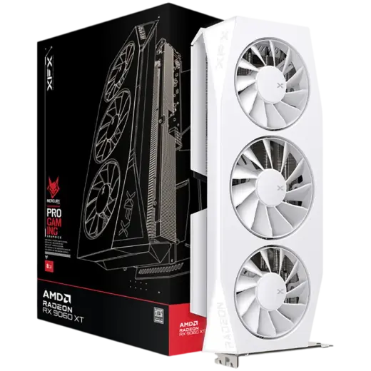 XFX Mercury AMD Radeon RX 9060XT OC White Gaming Edition with 16GB GDDR6 HDMI 2xDP, AMD RDNA 4