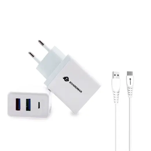 RO&MAN universal travel charger USB | 5V | 2.4A + USB-C cable 1M white