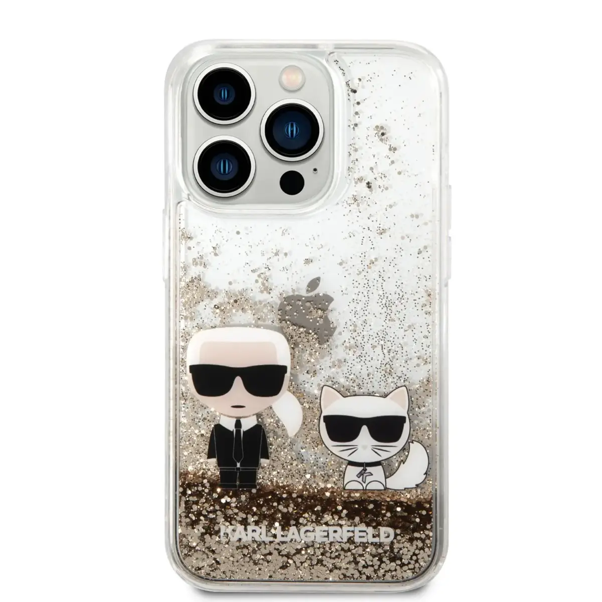 Karl Lagerfeld Liquid Glitter Karl and Choupette Case for iPhone 14 Pro Gold