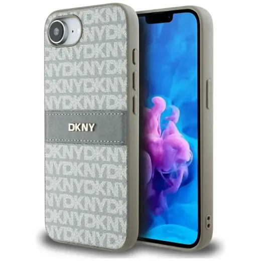 DKNY Repeat Texture Pattern with Tonal Stripe telefona maciņš priekš iPhone 16 bēšs