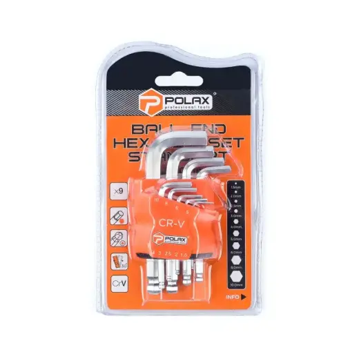 Lodveida sešstūra atslēgu komplekts, 9 gab., 1,5-10 mm, Cr-V